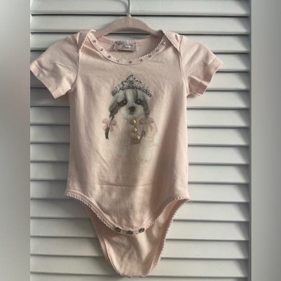 Mona Lisa Bebe Like New 6M Princess Puppy Onesie W/Sequins-Made in Italy - Picture 1 of 9